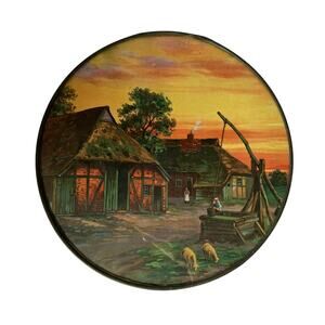 Antique Vintage Flue Cover Farmhouse Sheep Women Well Germany Europe 10" 20s 30s